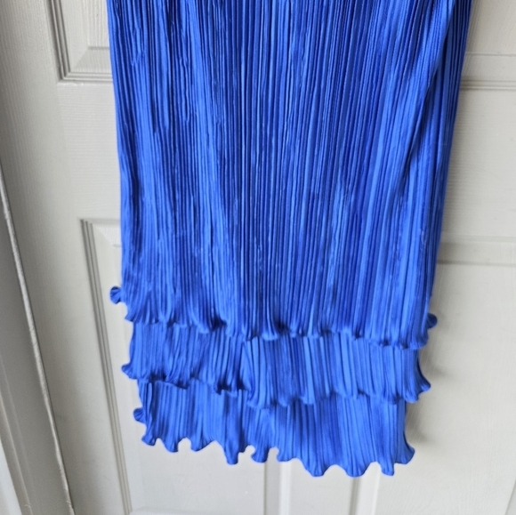 VTG 80s Michael Marcella Beaded Crinckle  Dress 4 Women Blue Y2k USA Layered - Picture 3 of 16